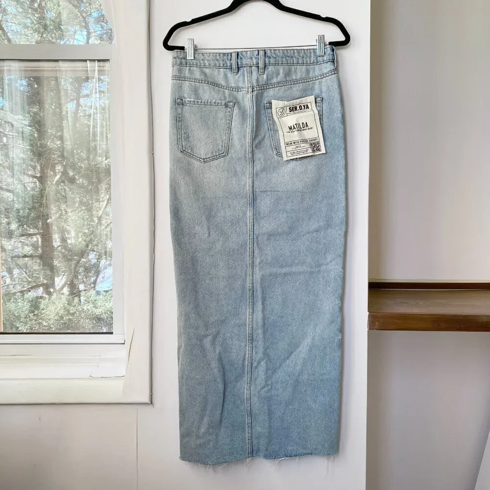 NWT Seroya Matilda Low-Rise Denim Maxi Skirt 25